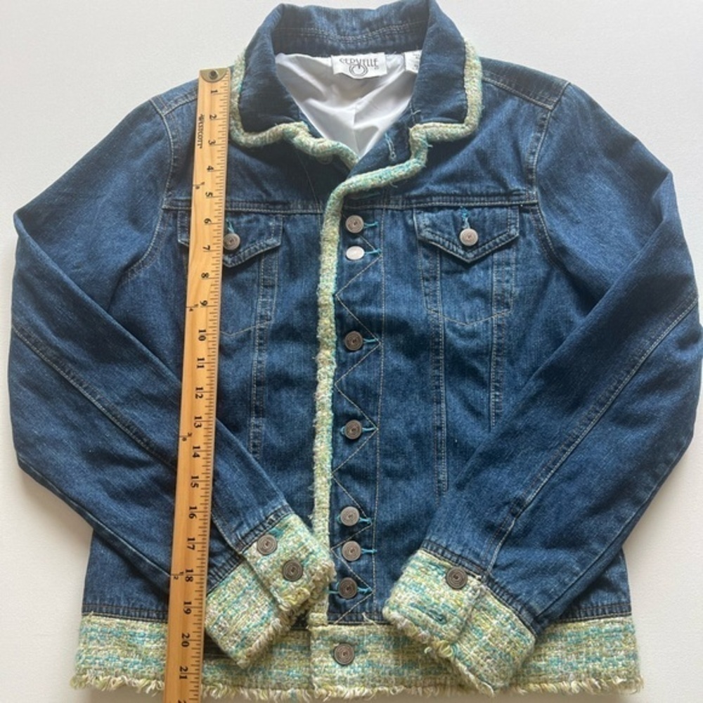 EUC Women's Cervelle Blue Denim Cotton & Boucle Trim Jean Jacket Sz Small🔥🔥 (C1)